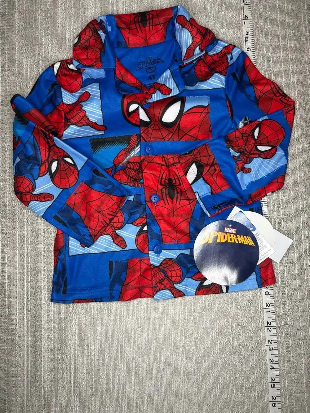 Marvel Spider-Man Boys Long Sleeve Button-Up Pajama Top Size 4T